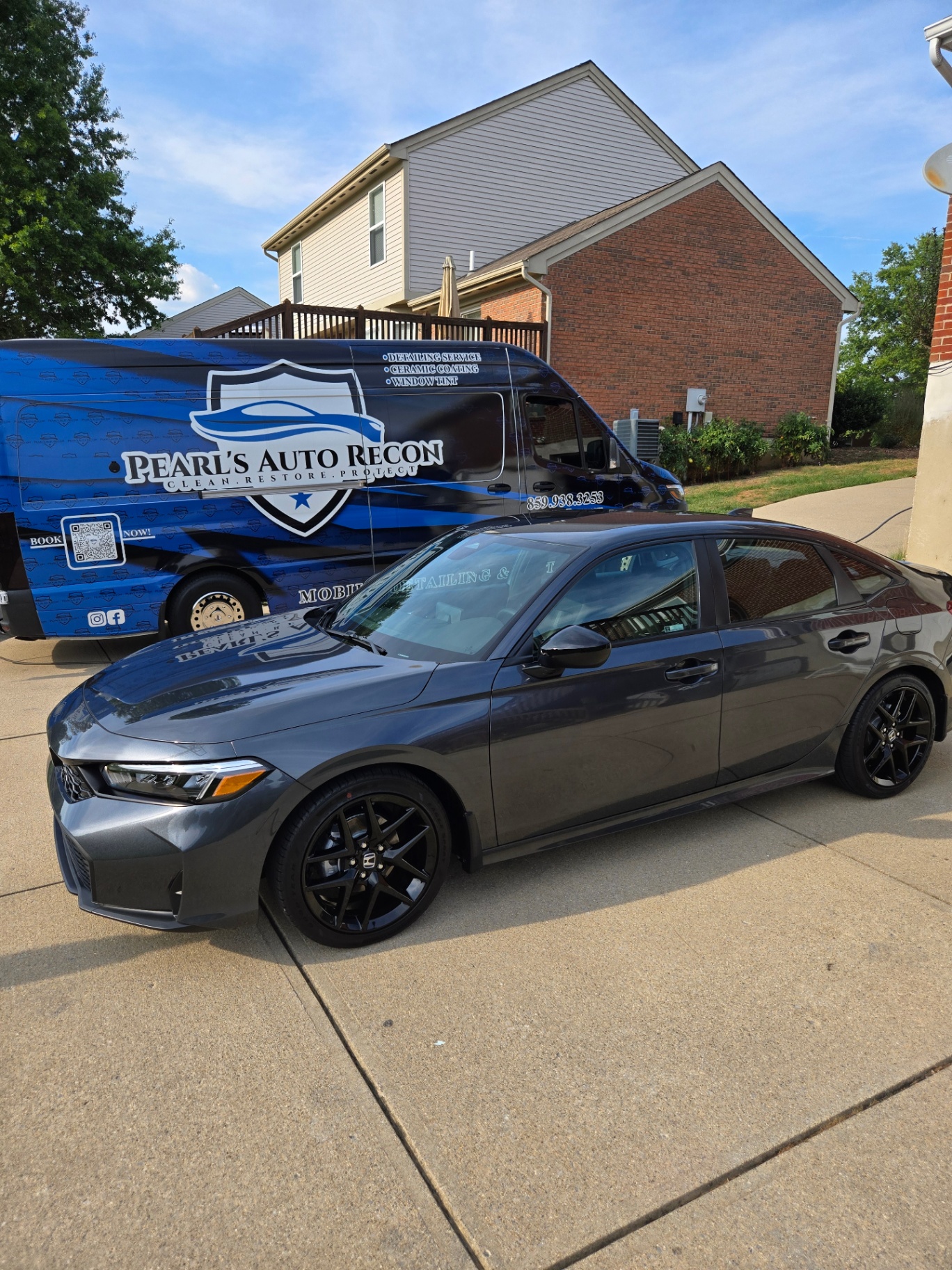 Honda Civic ceramic coating in Florence, Kentucky next to Pearl's Auto Recon van